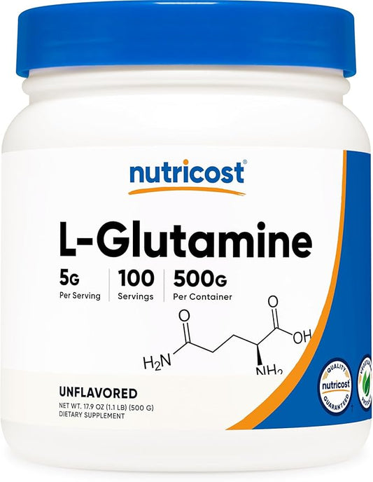 Nutricost L-Glutamine Powder (500 Grams) Unflavored - Gluten Free & Non-GMO, 100 Servings