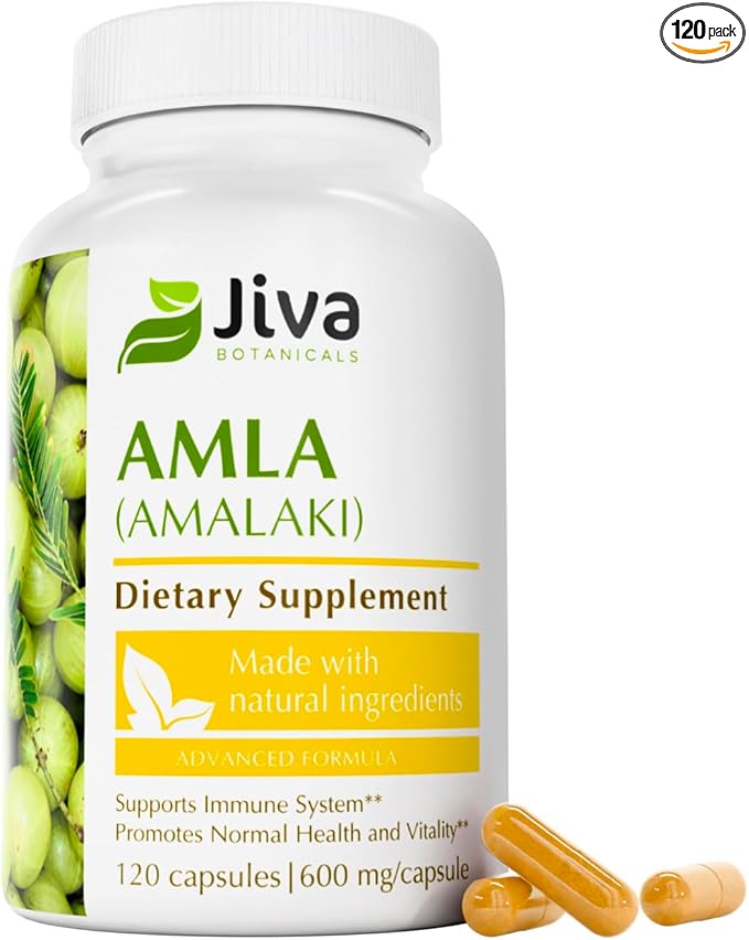 Jiva Botanicals Amla Capsules (Amalaki) - 120 Vegan Capsules - Amla Powder - Indian Gooseberry Supplement for Vitality (Pack of 120)