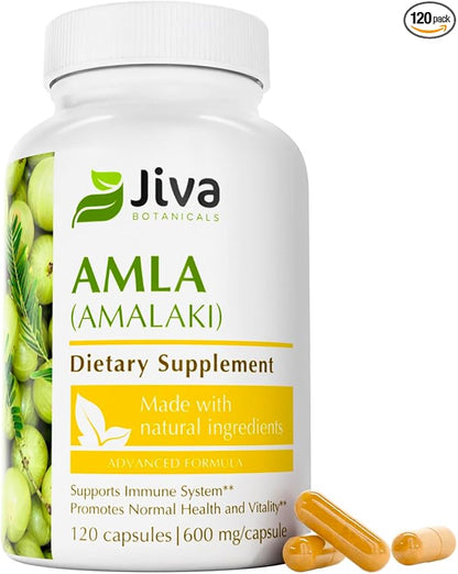 Jiva Botanicals Amla Capsules (Amalaki) - 120 Vegan Capsules - Amla Powder - Indian Gooseberry Supplement for Vitality (Pack of 120)
