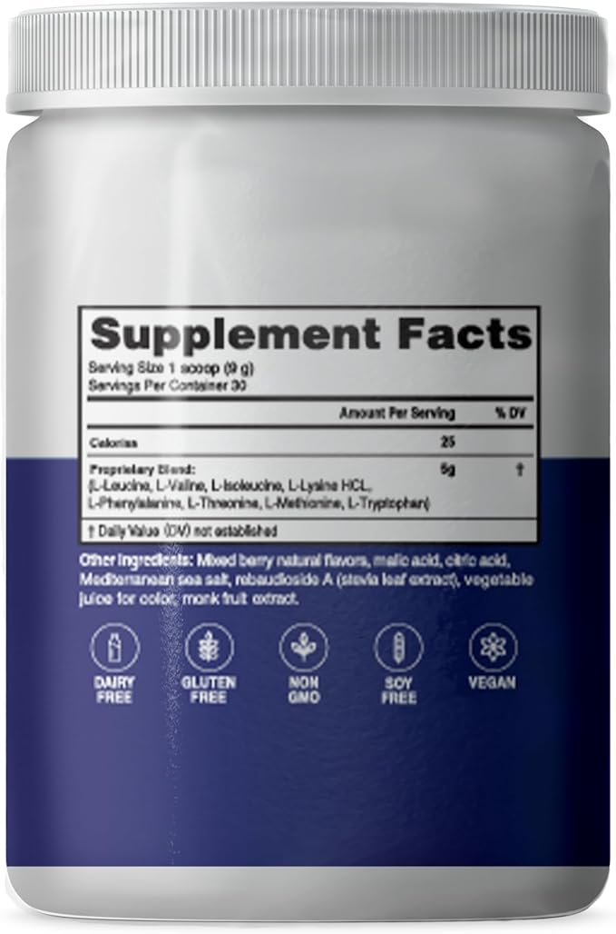 – Advanced Amino Powder, Amino Acid Supplement, Build Muscle, Post Workout Recovery, Energy, Stamina, Non-GMO, Gluten Free, Dairy Free, Vegan (30 Servings)