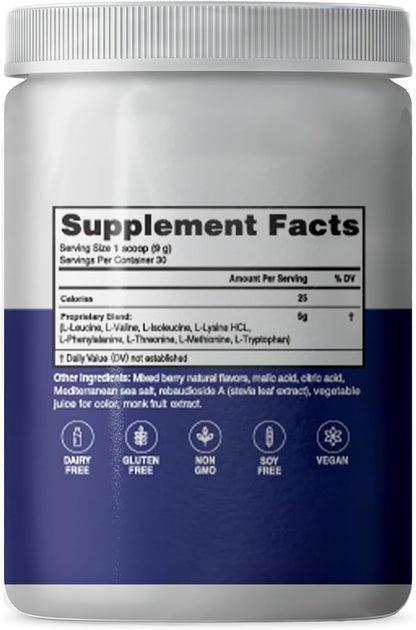 – Advanced Amino Powder, Amino Acid Supplement, Build Muscle, Post Workout Recovery, Energy, Stamina, Non-GMO, Gluten Free, Dairy Free, Vegan (30 Servings)