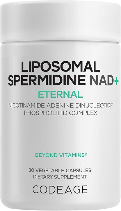 Codeage Liposomal Spermidine NAD+ Spermidine Supplement - 500 Mg NAD+ Vitamin C - Liposomal Delivery - Nicotinamide Adenine Dinucleotide Pills - 1 Capsule Per Serving - Vegan, Non-GMO - 30 Capsules
