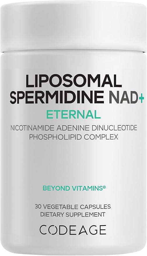 Codeage Liposomal Spermidine NAD+ Spermidine Supplement - 500 Mg NAD+ Vitamin C - Liposomal Delivery - Nicotinamide Adenine Dinucleotide Pills - 1 Capsule Per Serving - Vegan, Non-GMO - 30 Capsules