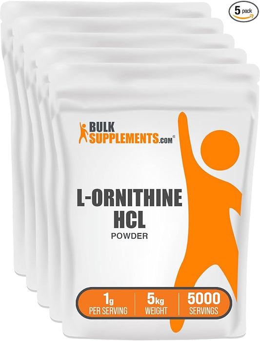 BulkSupplements.com L-Ornithine HCl Powder - Ornithine Supplement, Amino Acids Supplement - Gluten Free, 1g per Serving, 1kg (2.2 Pound) (Pack of 5)