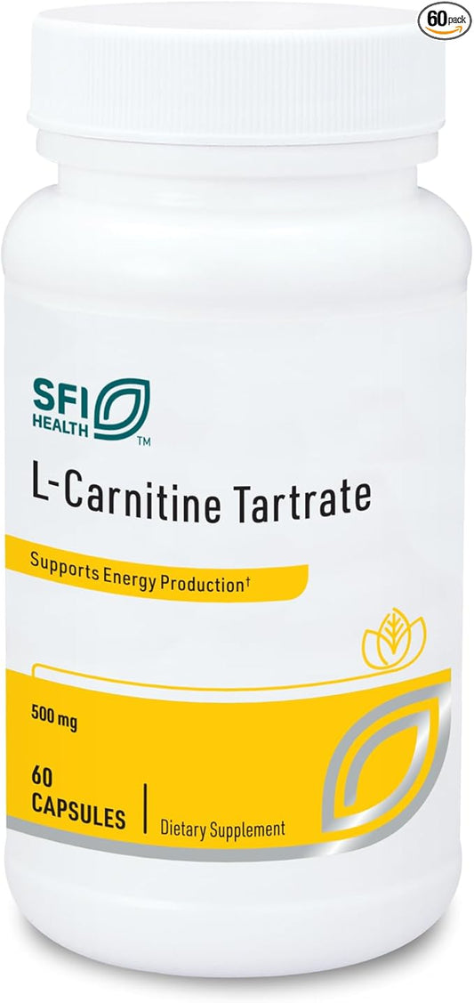 Klaire Labs SFI Health L-Carnitine Tartrate - 500 mg Amino Acid, Stabilized L-Carnitine - No Synthetic D-Carnitine (60 Capsules)