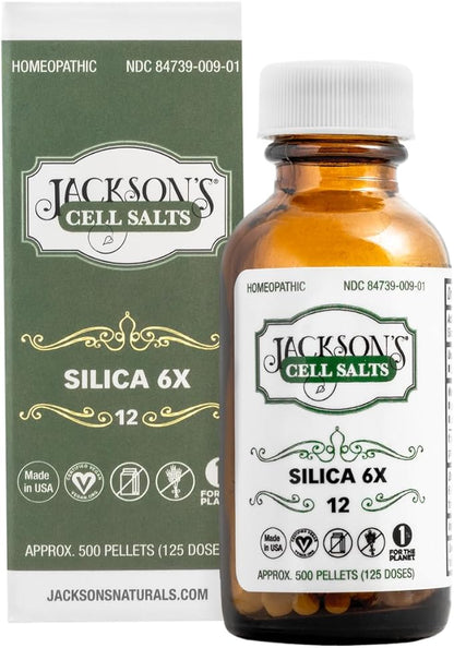 Jackson’s #12 Cell Salt Silica 6X (500 Pellet Bottle) - Certified Vegan, Lactose-Free Schuessler Tissue Salt Silicea 6X (Made in The USA)
