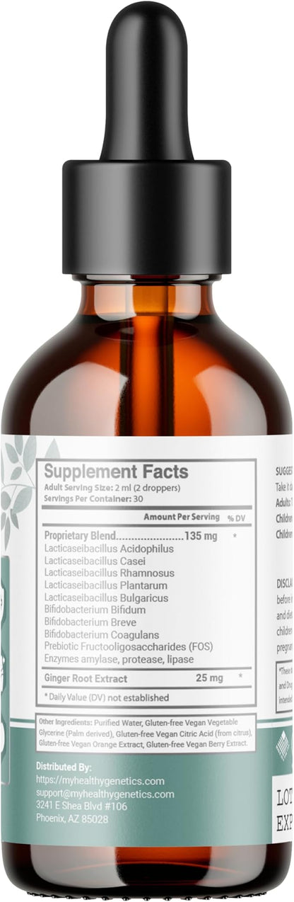 Liquid Probiotics for Women Men & Kids | Prebiotic +Ginger + Probiotics for Digestive Health | Acidophilus Probiotic | Dairy Free | Vegan | Non-GMO | Gluten Free | 30 Servings
