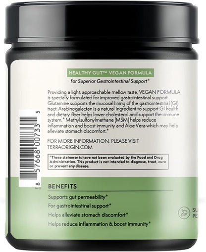 TERRA ORIGIN Healthy Gut Powder Vegan Formula | with L Glutamine, DGL Licorice Root Powder, MSM | Bloating and Leaky Gut | Gut Health for Women and Men | 30- Servings