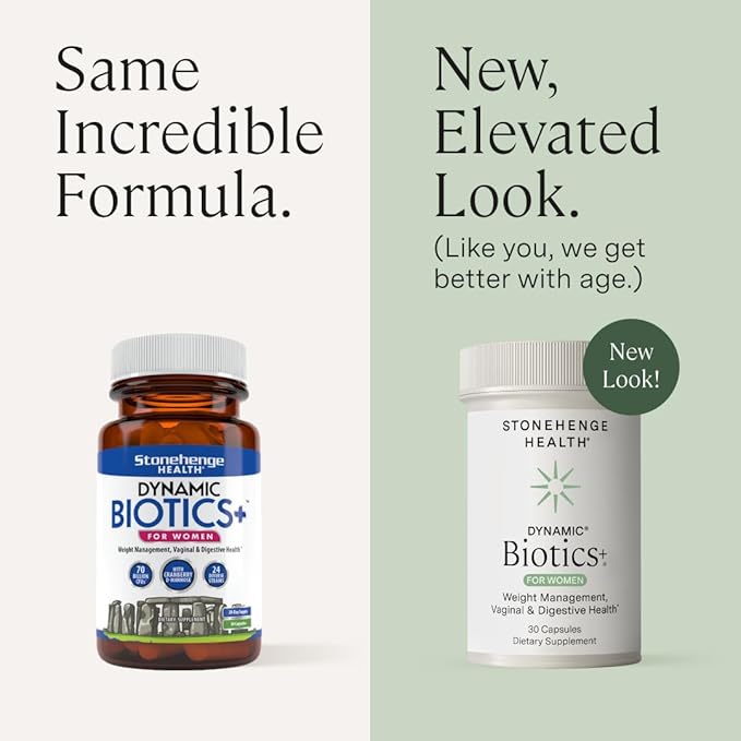 Stonehenge Health Probiotics 70 Billion CFU + 24 Strains, Prebiotic, Dynamic Biotics+ for Women, New Formula for Weight Management, Digestive & Vaginal Support, Delayed Release Shelf Stable Non-GMO