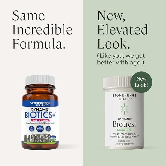 Stonehenge Health Probiotics 70 Billion CFU + 24 Strains, Prebiotic, Dynamic Biotics+ for Women, New Formula for Weight Management, Digestive & Vaginal Support, Delayed Release Shelf Stable Non-GMO