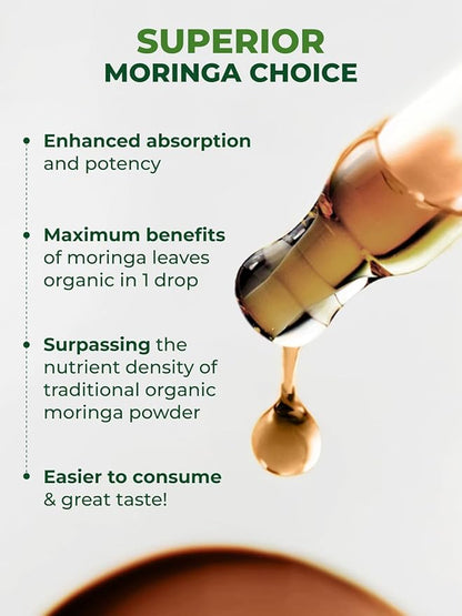 PURA VIDA MORINGA Leaf Extract Liquid Drops - USDA Organic Certified - Highly Purified, Bioavailable & Faster Absorption than Moringa Powder or Capsules - Single Origin Moringa Oleifera Leaves Extract