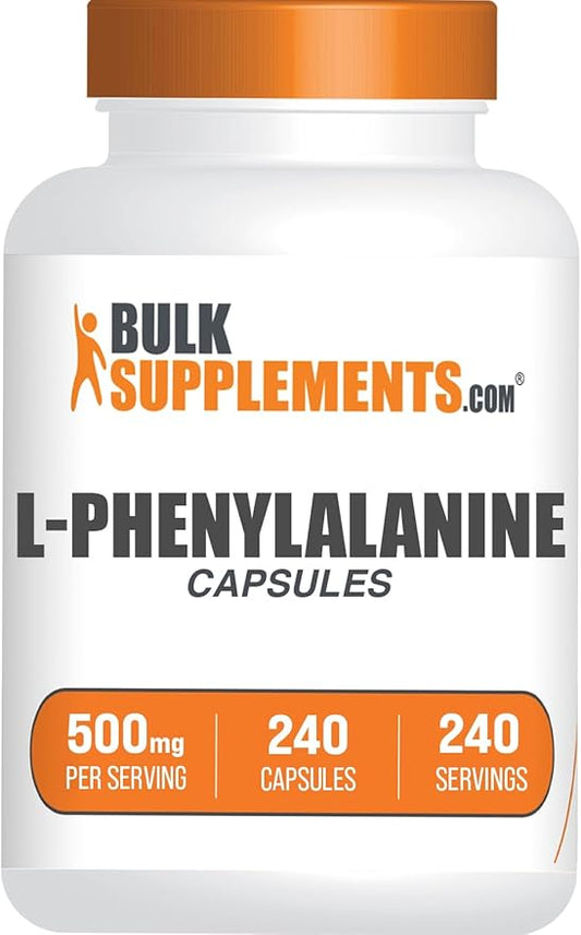 BulkSupplements.com L-Phenylalanine Capsules - Phenylalanine Supplement, L-Phenylalanine 500mg - Gluten Free, 1 Capsule per Serving, 240 Capsules (Pack of 1)