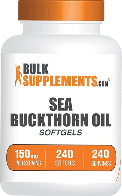 BulkSupplements.com Sea Buckthorn Oil Softgels - Sea Buckthorn Oil Supplement, Omega 7 Supplement, Herbal Supplement - Gluten Free, 1 Softgel (150mg) per Serving, 240 Softgels (Pack of 1)