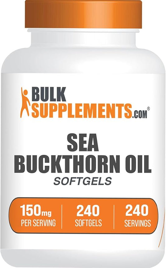 BulkSupplements.com Sea Buckthorn Oil Softgels - Sea Buckthorn Oil Supplement, Omega 7 Supplement, Herbal Supplement - Gluten Free, 1 Softgel (150mg) per Serving, 240 Softgels (Pack of 1)
