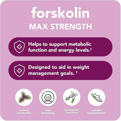 Vitamin Bounty Forskolin Maximum Strength for Weight Loss - Natural Coleus Forskohlii Root Extract Supplement - 20% Standardized Forskolin Powder - Weight Management Support - 60 Capsules