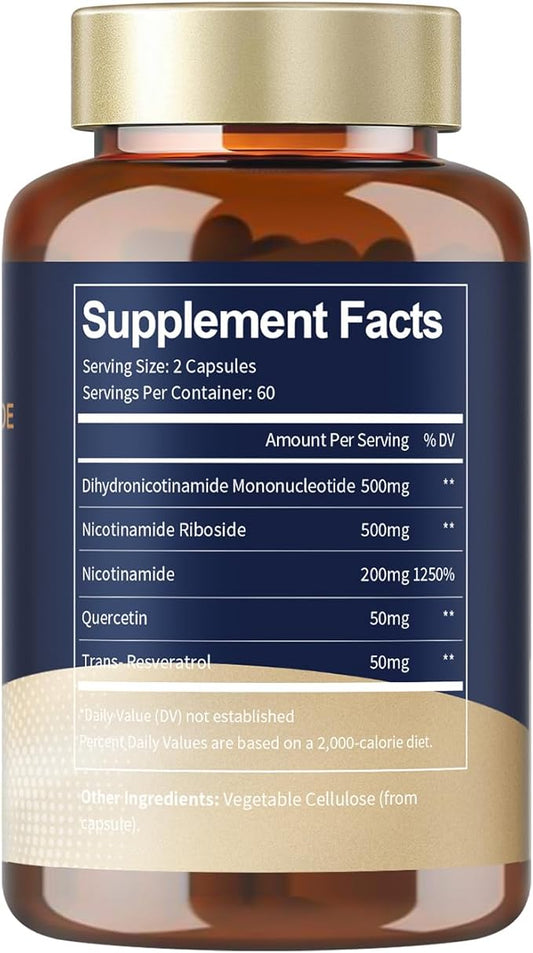 NMNH Supplement (Dihydronicotinamide Mononucleotide) – Advanced NAD+ Support with Niacinamide, Quercetin & Resveratrol | 120 Vegan Capsules | Anti-Aging, Cellular Health & Energy Support