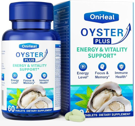 Premium Oyster Supplement - Contains Oyster Powder 100% Natural Oyster Extract, Rich in zinc and Minerals, 500mg, boosts Immunity and Energy, Oyster Supplement for Men and Women, 60 Tablets (OH-ML)