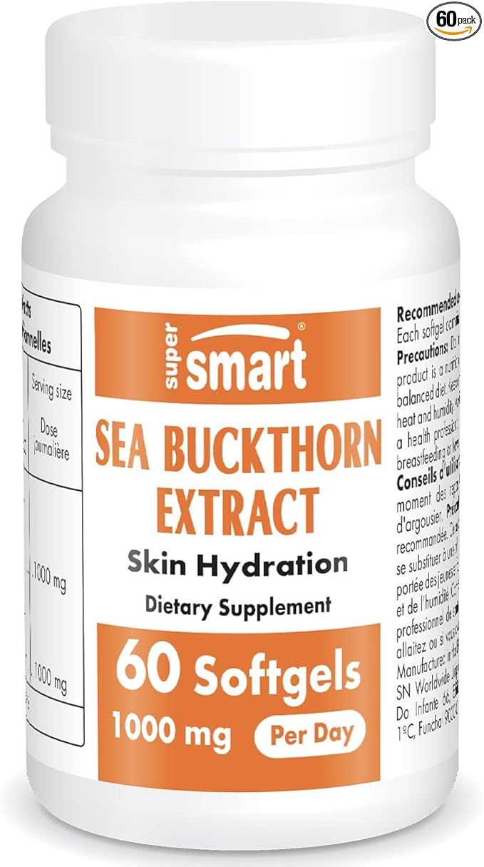 SUPERSMART - Sea Buckthorn Extract 500 mg - Argousier Extract with Omega 7 - Helps with Digestive Problems | Non-GMO & Gluten Free - 60 Softgels