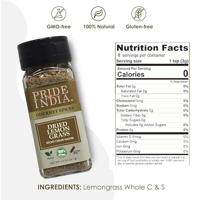 Pride of India – Lemongrass Fine Cut & Sifted – Ideal for Cooking & Drinks – Perfect seasoning for Soups/Salads/Marinades – Gourmet Condiment/Pure & Fresh – Easy to Use -0.8 Small Dual Sifter Bottle