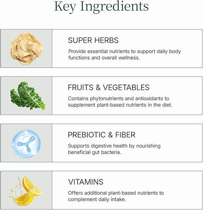 Superfood Blend Drink Mix with 40+ Greens & Vegetables - Plant-Based, Natural Unflavored Powder in Easy Mix Packets for Daily Wellness (15 Packets)