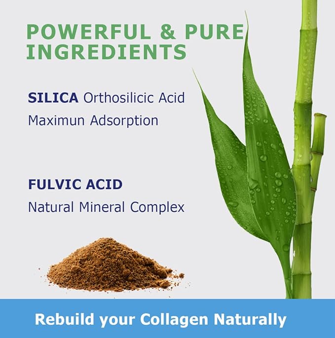 SiPower Silica Vegan Collagen, Supplement Drops-Liquid Mineral Orthosilicic Acid (CH-OSA) + Fulvic Acid. Natural Collagen Booster for Joints, Bones, Hair, Skin, Nails, Immune & Digestive Health-4oz