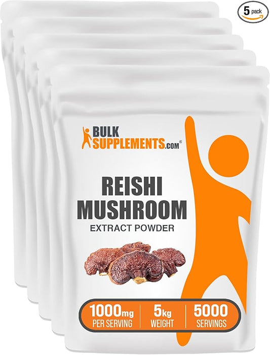 BulkSupplements.com Reishi Mushroom Extract Powder - Reishi Mushroom Powder, Supplement for Overall Well-Being - Gluten Free, 1g per Serving, 1kg (Pack of 5) (11 lbs)