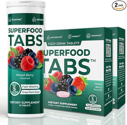 Superfoods Company Detox Cleanse Drink - Nutrition Supplement for Women & Men - Support Healthy Weight, Digestive Health, Cravings & Bloating Relief - Mixed Berry Flavor [60 Tablets]