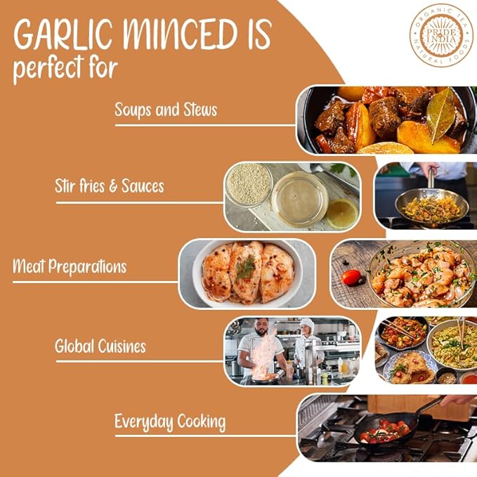 Pride of India – Garlic Minced – Gourmet Seasoning – Ideal for Dips/Sauces/Bread/Salad/Stir-Fries – Ideal Pantry Condiments – Easy to Use – 1.9 oz. Small Dual Sifter Bottle