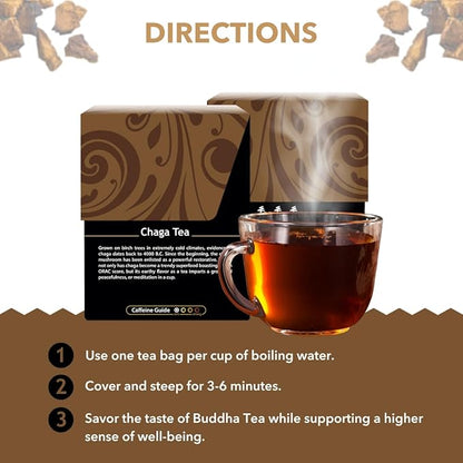 Buddha Teas - Chaga Tea - Organic Herbal Tea - For Cognitive Balance & Overall Health - With Chaga Mushroom, Antioxidants & B Vitamins - Caffeine Free - OU Kosher - 18 Tea Bags (Pack of 1)