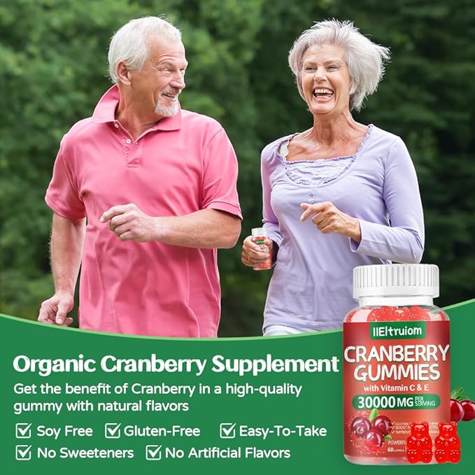 Cranberry Gummies Urinary Tract Health for Women & Men, 50X Concentrate Extrac, Vitamin C & E, Cranberry Gummies for Women with Hibiscus to Support Immune, 120 Counts