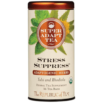 The Republic of Tea - SuperAdapt Stress Suppress Herbal Tea, 36 Tea Bags, Organic, Caffeine Free, Tulsi and Rhodiola Herbal Tea