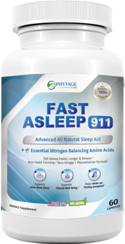Fast Asleep 911 – Nighttime Routine Supplement with Melatonin & Goji Berries – Plant-Based, Non-Habit Forming Formula – 60 Capsules