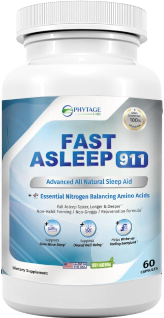 Fast Asleep 911 – Nighttime Routine Supplement with Melatonin & Goji Berries – Plant-Based, Non-Habit Forming Formula – 60 Capsules