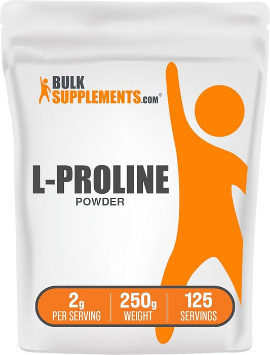 BulkSupplements.com L-Proline Powder - Proline Supplements, Amino Acid Powder - Unflavored & Gluten Free, 2g per Serving, 250g (8.8 oz) (Pack of 1)