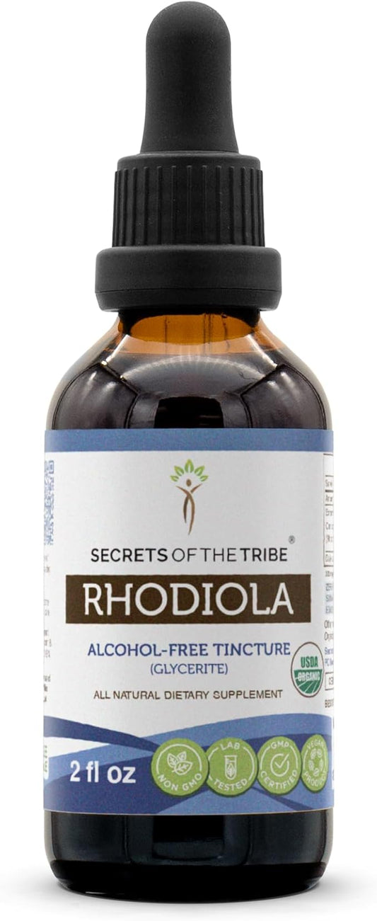 Secrets of the Tribe Rhodiola USDA Organic | Alcohol-Free Extract, High-Potency Herbal Drops | Made from 100% Certified Organic Rhodiola (Rhodiola Rosea) Dried Root 2 oz
