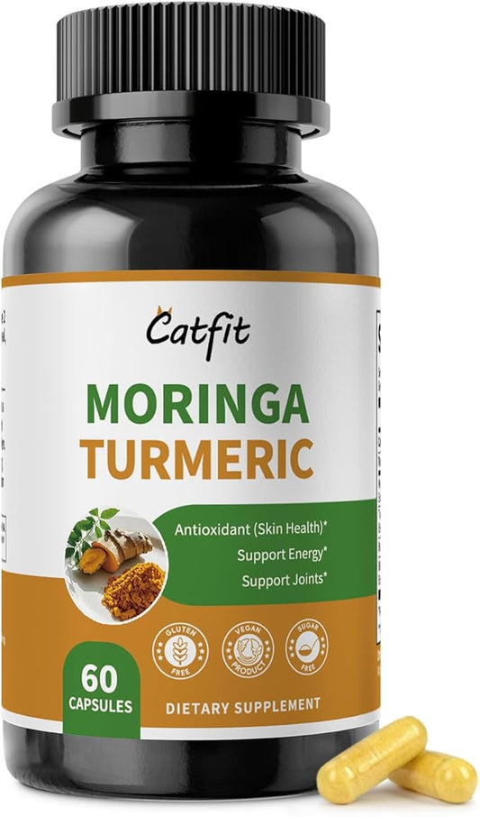 Moringa Capsules with Turmeric Curcumin for Joint, Energy & Gut Support – Moringa Powder with Bromelain & Black Pepper, Superfood Supplement for Men & Women – Vegan, Non-GMO & Gluten-Free, 60 Ct