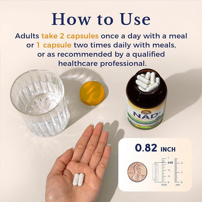 Vitalitown NAD Supplement, Nicotinamide Riboside, Trans-Resveratrol, Nicotinamide (B3), Trimethylglycine, NMN Alternative for Healthy Aging, Energy Metabolism and Vitality, 120 Capsules