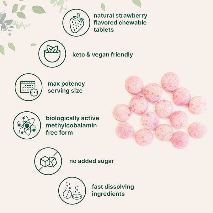 Micro Ingredients Vitamin B12 | Methyl B12 Active Form – 240 Chewable Tablets | Fast Dissolve, Natural Strawberry Flavor | Supports Energy & Metabolism Health | Vegan, Non-GMO, Gluten Free