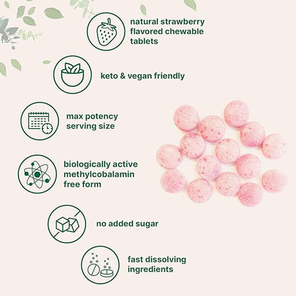 Micro Ingredients Vitamin B12 | Methyl B12 Active Form – 240 Chewable Tablets | Fast Dissolve, Natural Strawberry Flavor | Supports Energy & Metabolism Health | Vegan, Non-GMO, Gluten Free