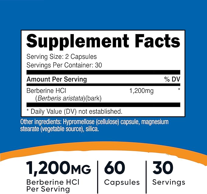 Nutricost Berberine HCl 1200mg, 60 Vegetarian Capsules - Gluten Free & Non-GMO (3 Bottles)