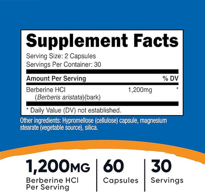 Nutricost Berberine HCl 1200mg, 60 Vegetarian Capsules - Gluten Free & Non-GMO (3 Bottles)