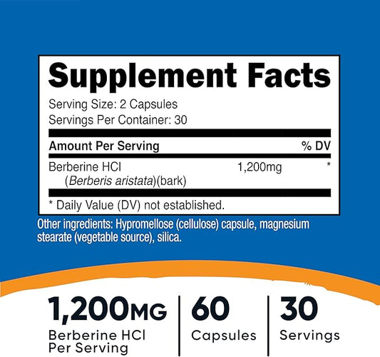 Nutricost Berberine HCl 1200mg , 60 Vegetarian Capsules - Gluten Free & Non-GMO
