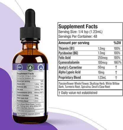 Nervestra Nerve Health Support Supplement - Fast-Absorbing Herbal Liquid Formula - Turmeric, White Willow Bark, B-Vitamins, Alpha Lipoic Acid, Acetyl-L-Carnitine and More
