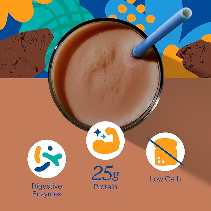 Nutranelle - Chocolate Whey Protein Powder – 25 g of Whey Isolate & Concentrate per Serving with Digestive Enzymes for Muscle Growth & Recovery – Zero Added Sugar Protein Shake Powder