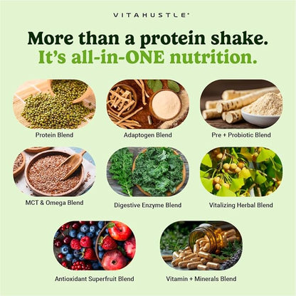 VitaHustle ONE Meal Replacement Shake - Plant Based Protein Powder by Kevin Hart - Vegan, Meal Replacement Powder with Superfoods, Vitamins, Adaptogens & Probiotics - Chocolate Flavor, 15 Servings