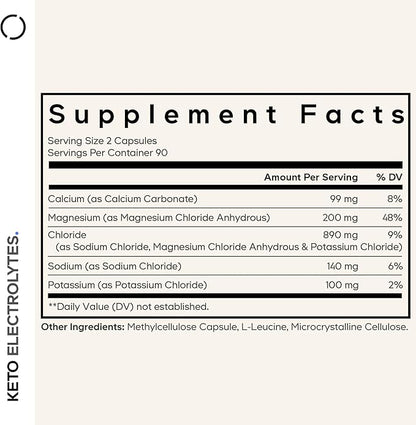 Codeage Keto Electrolytes Supplement – Vegan Electrolyte Tablets w Magnesium, Potassium, Calcium & Salt - Electrolyte Powder Salt Pills & Drink Hydration Supplements - Non-GMO Keto Diet - 180 Capsules
