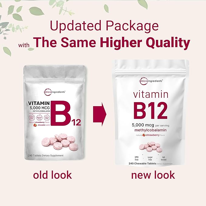 Micro Ingredients Vitamin B12 | Methyl B12 Active Form – 240 Chewable Tablets | Fast Dissolve, Natural Strawberry Flavor | Supports Energy & Metabolism Health | Vegan, Non-GMO, Gluten Free