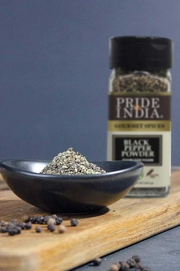 Pride of India – Black Pepper Ground – Ideal for Gourmet Dishes/Soups/Stews/Rubs – Fresh & Preservatives Free – Warming Spice – Easy to Use – 1.65 oz. Small Dual Sifter Jar