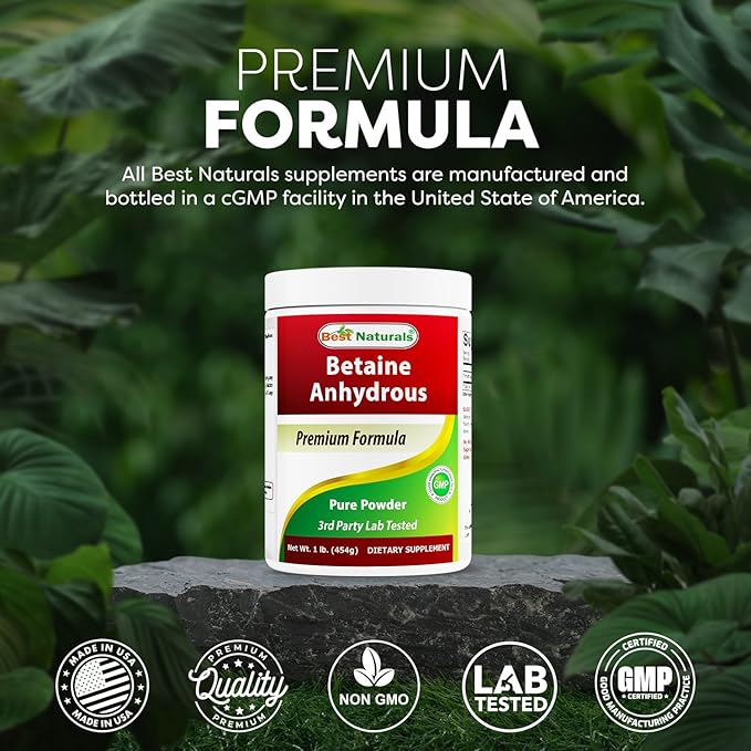 Best Naturals Betaine Anhydrous Trimethylglycine (TMG) Pure Powder 1 Pound (1 LB (Pack of 2))