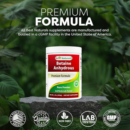 Best Naturals Betaine Anhydrous Trimethylglycine (TMG) Pure Powder 1 Pound (1 LB (Pack of 2))